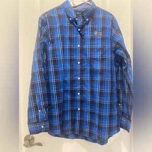 Men’s Chaps Blue Plaid Easy Care Button Up Shirt.  Size M.  NWTO